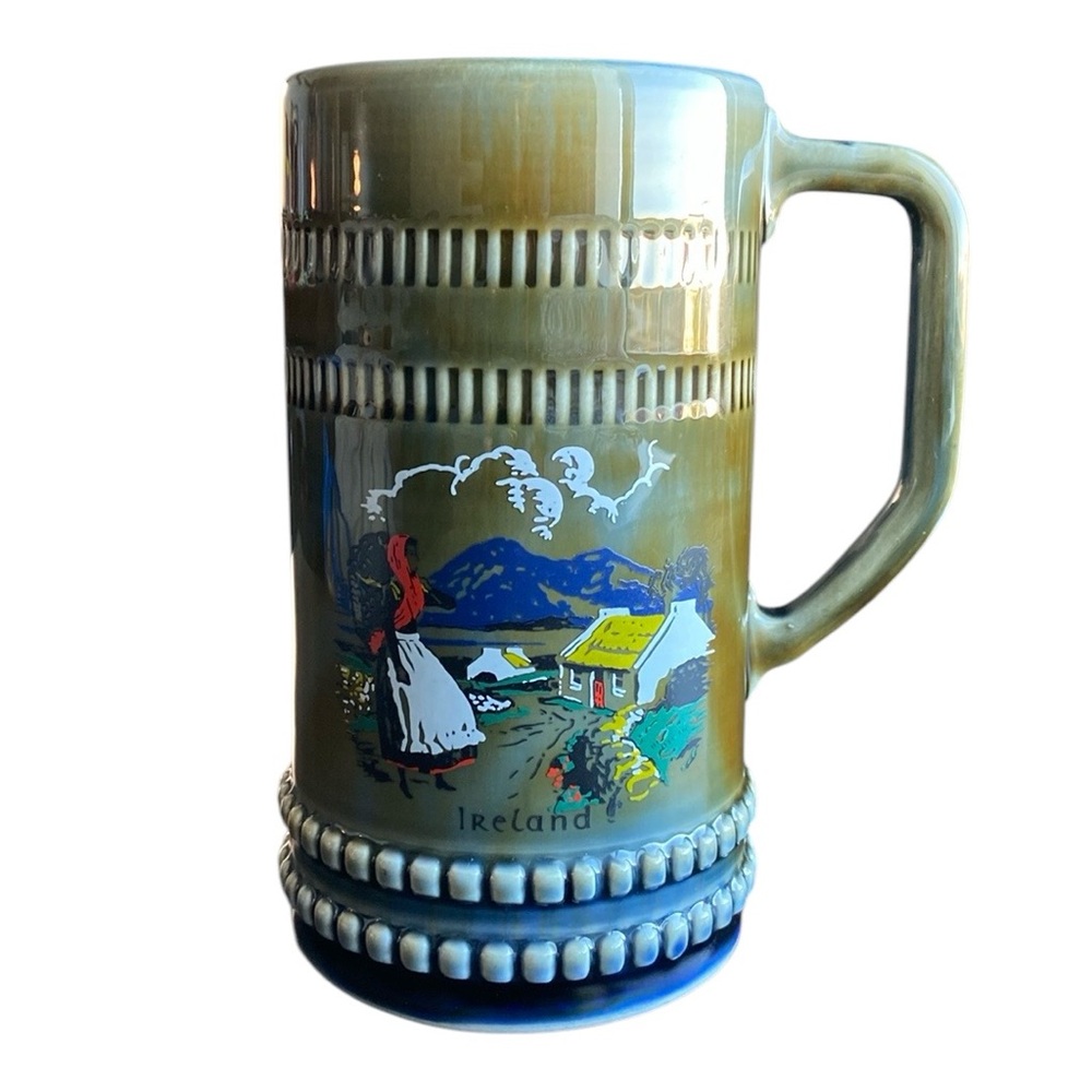 Irish Porcelain Big Beer Mug / Stein - Jade Green Made In Ireland 18 Oz